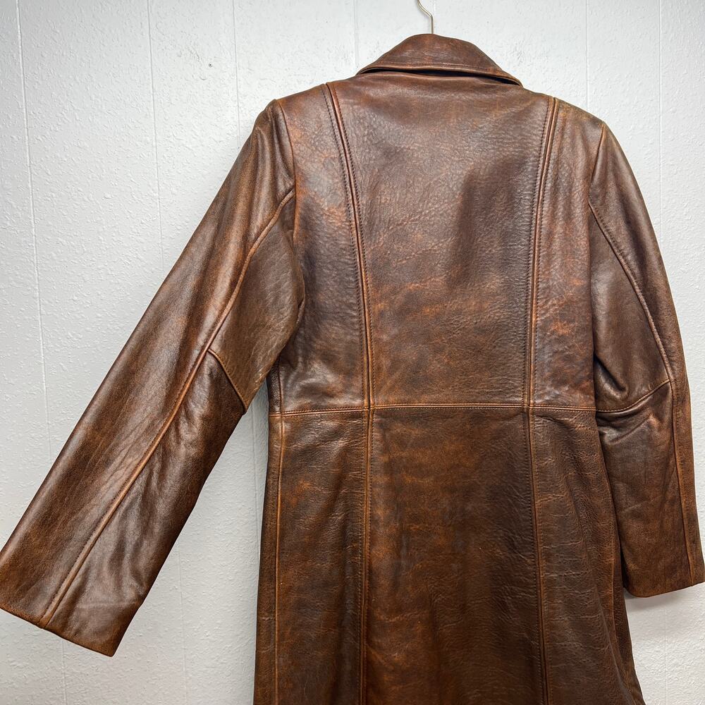 R&O Brand 100% Genuine Leather Duster Brown Jacket Women Medium Old Money Luxury - Picture 11 of 13